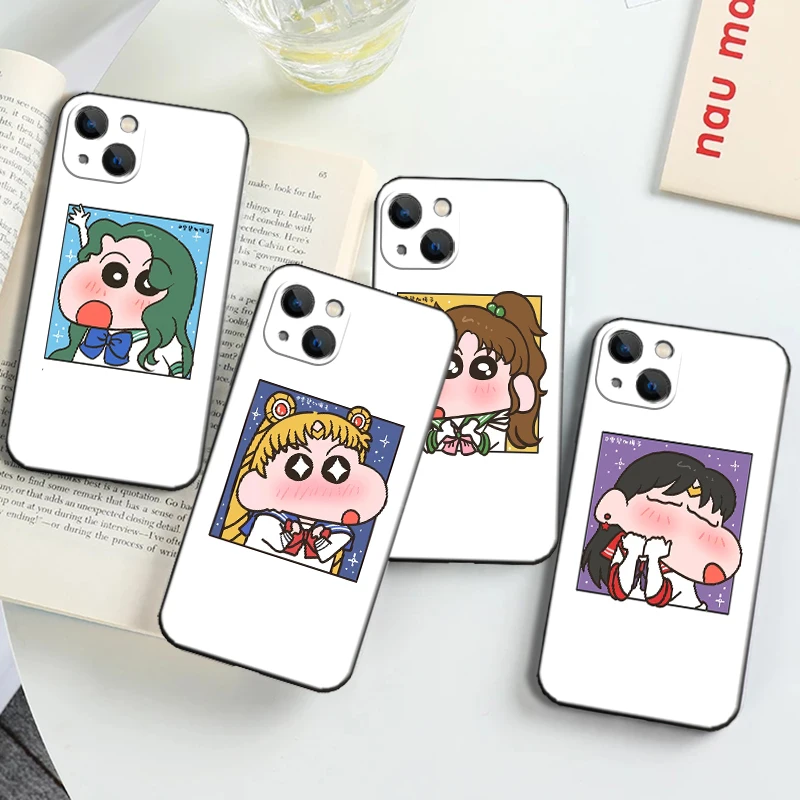 

Crayon Shin-chan For Apple iPhone 13 12 11 Pro 12 13 Mini X XR XS Max SE 5 6 6s 7 8 Plus Phone Case Coque Black Back