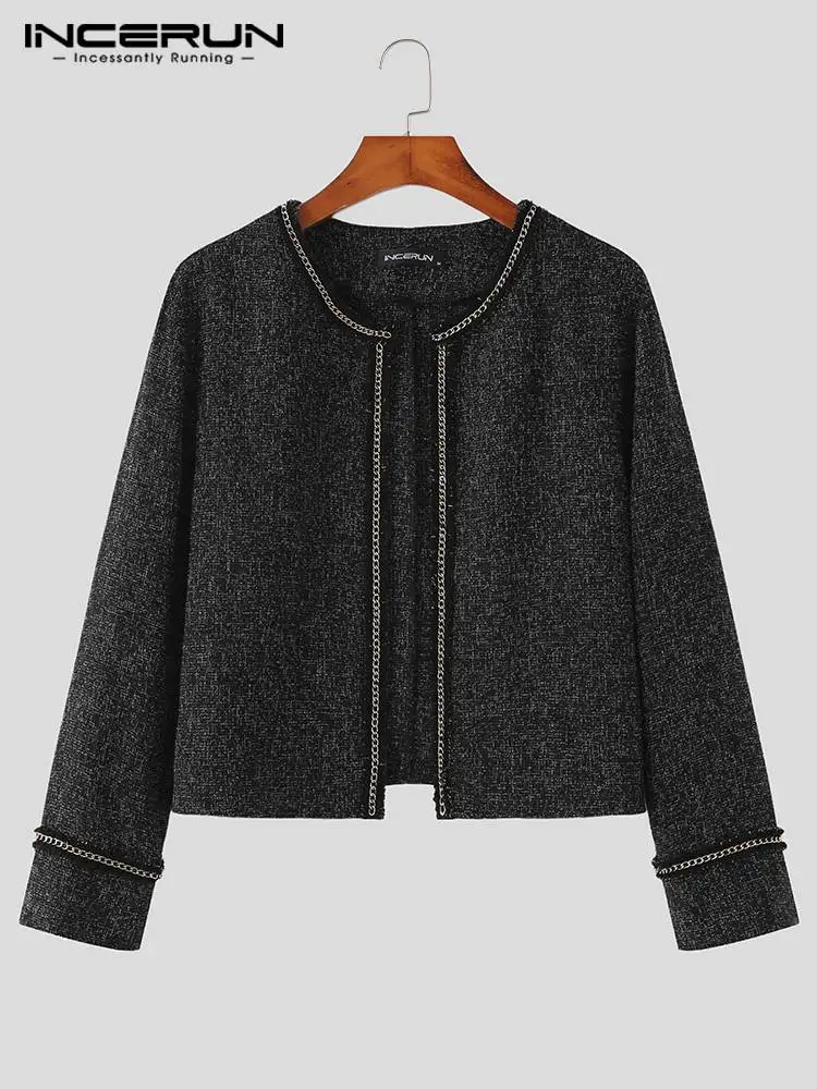 Fashion Casual Style Tops INCERUN 2022 New Men Stitching Chain Shirts Handsome Male Hot Sale Long-sleeved Cardigan Blouse S-5XL