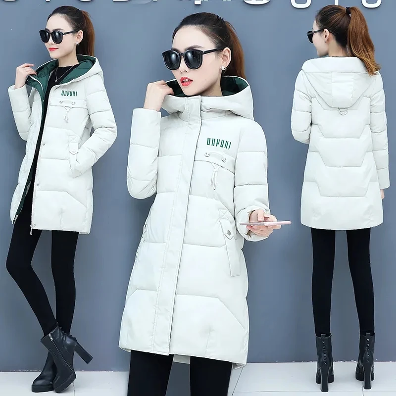 2022 Winter New Down Cotton Coat Womens Fashion Slim All-match Casual Padded Jacket Women Large Size Thick Hooded Warm Parkas