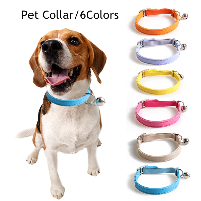 

Macaron Color PU Leather Dog Collar Soft Puppy Cat Bell Collar Adjustable Chihuahua Necklace Alloy Buckle Dog Chain Pet Supplies