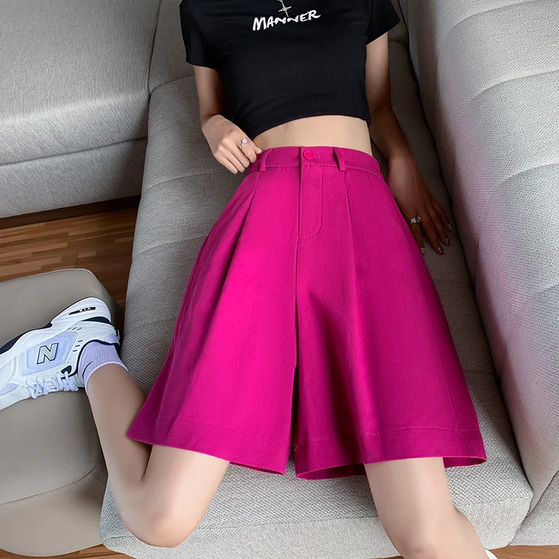 

Summer Women's New Thin Section High Waist Loose Wide Fashion Solid Color Women's Pants Straight Pants Temperament Suit Shorts