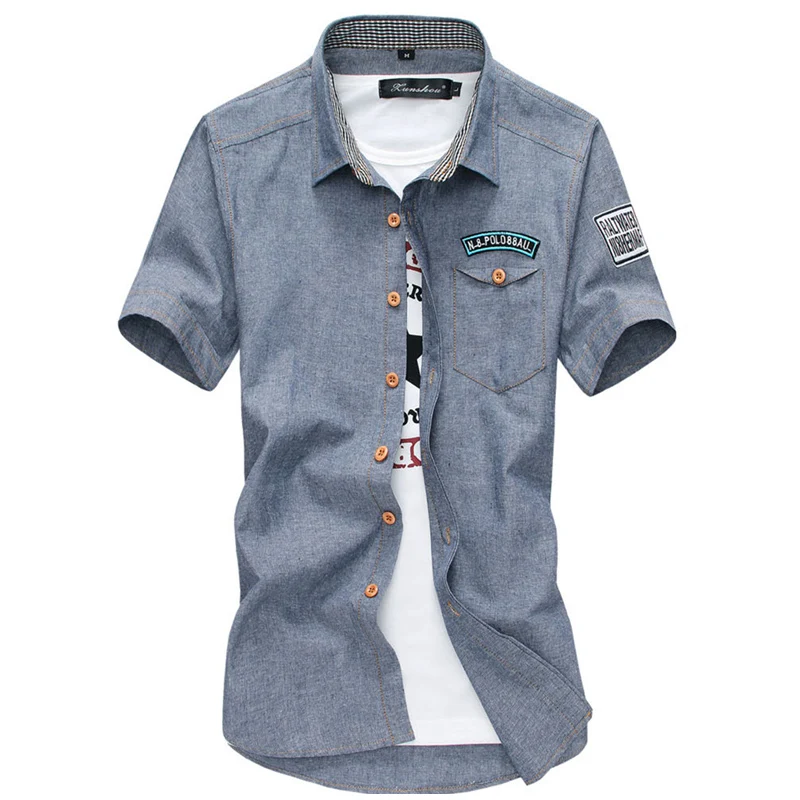 Summer Thin Shirt Youth Korean Slim Student Casual Short Sleeve Denim Shirt