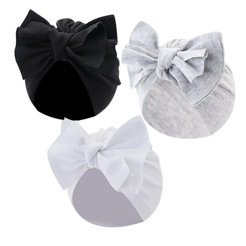 

Boys and girls bow flower hat baby headscarf children pullover cap baby solid color cotton breathable and warm