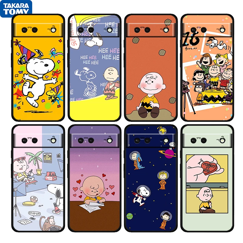 

Snoopy Cartoon Funny Shockproof Cover for Google Pixel 6 6a 6Pro 5 5a 4 4a XL 5G Black Phone Case Shell Soft Fundas Coque Cover