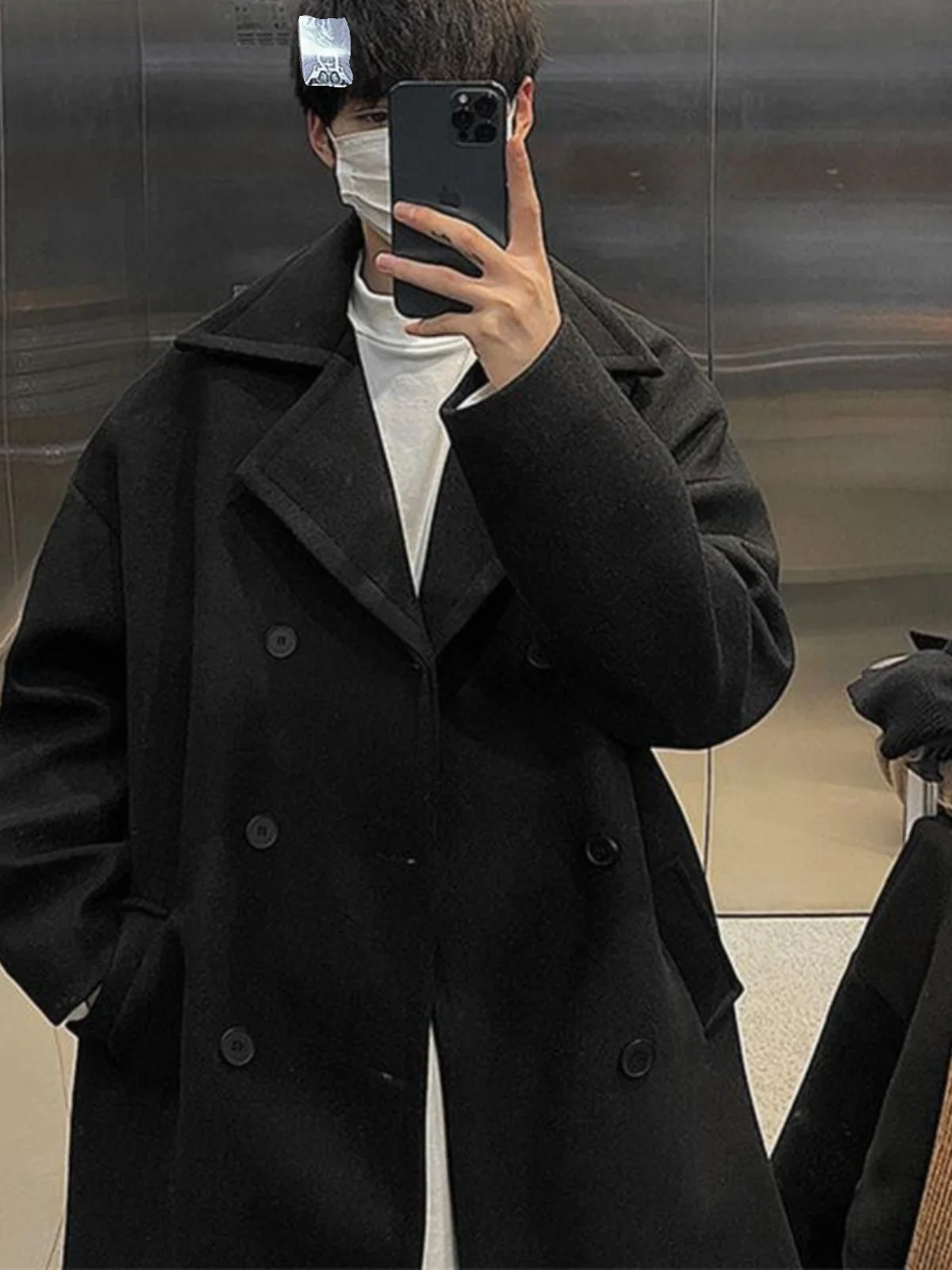 Winter Wool coat Men's Hong Kong Sle Mid-Length over-the-Knee Thickened Loose High-Grade Sense Woolen Trench Coat Ins Outer...