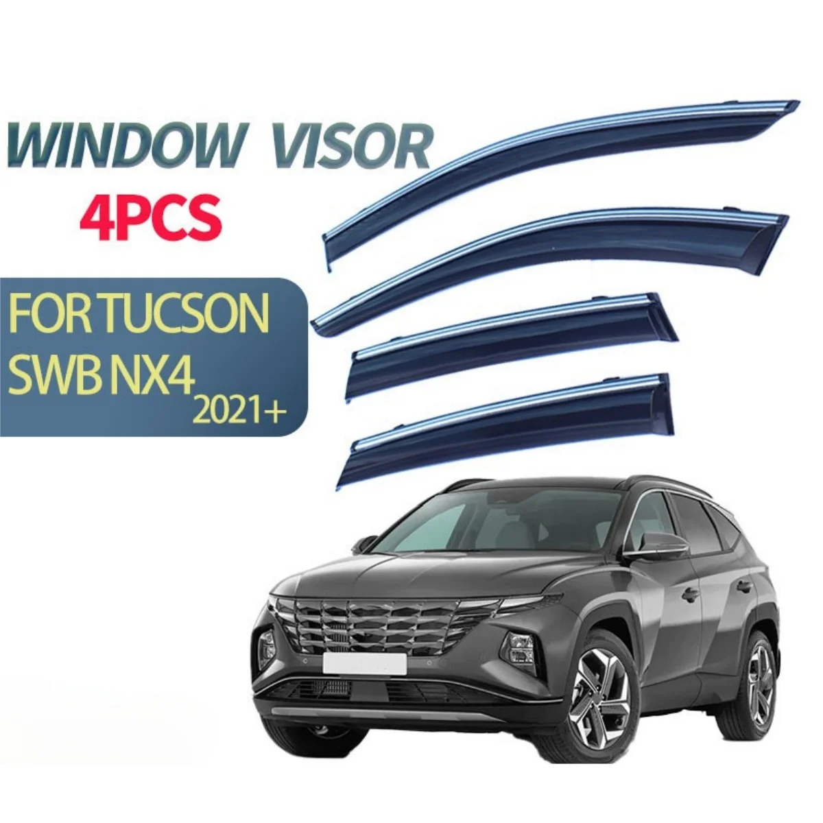 Фото Комплект из 4-х дефлекторов для боковых окон Hyundai Tucson 2021 SWB LWB 2022 2023+ (защита от дождя и солнца) №2