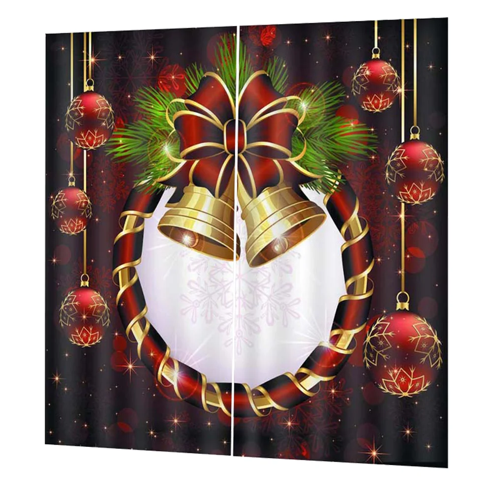 

Merry Christmas Bell Shower Curtain Santa Claus Jingling Bell Theme Curtain Christmas Eve New Year Decor for Living Room