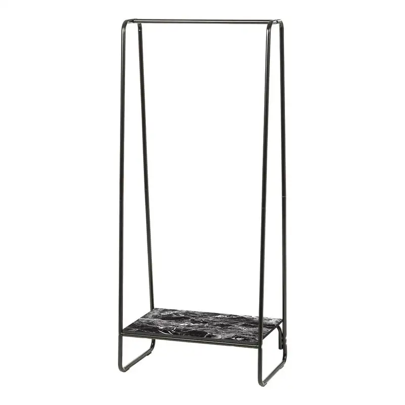 

, Metal Clothing Rack with Wood Shelf, Black Marble