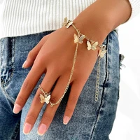 boho charm vintage gold color chain bracelet for women butterfly decoration finger ring bohemian bracelet bridal jewelry