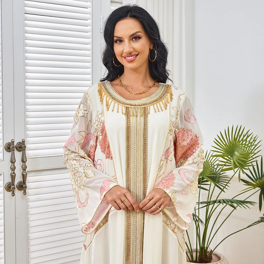 ИД мусульманские женские вечерние платья с вышивкой блестками Abayas Jalabiya Рамадан