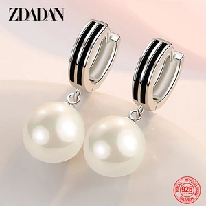 ZDADAN 925 Sterling Silver Pearl Dangle Earrings For Women Engagement Wedding Jewelry Accessories