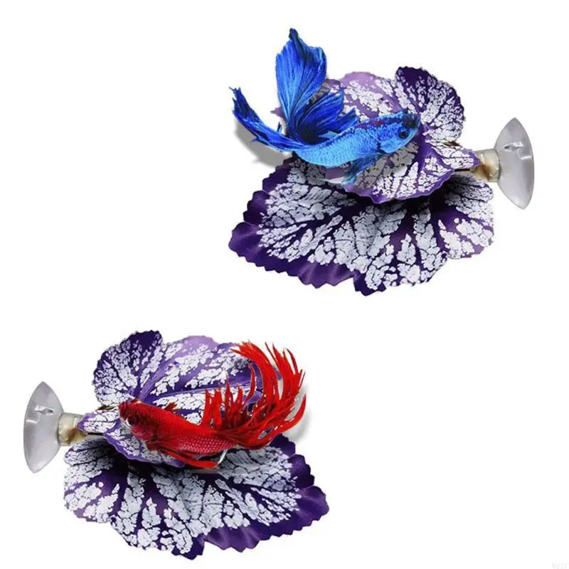 W0YC Betta Fish Leaf Pad с всасывающей чашкой гамака имитируя среду обитания реалистичный