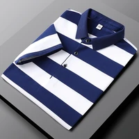 2022 summer new style mens fashion casual work slim fit cotton polo shirt mens thin casual striped polo shirt short large size