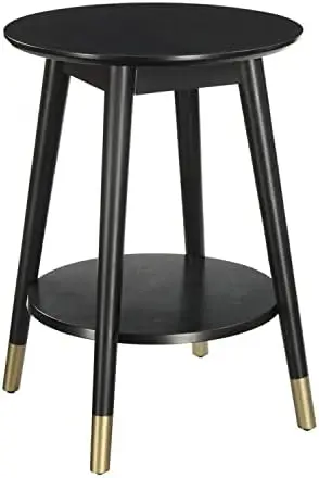 

Wilson Mid Century Round End Table with Bottom Shelf, Espresso, 18 in x 18 in x 24 in (D x W x H) End table for bedroom Small co