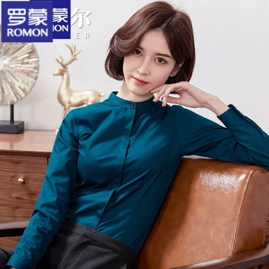 

[Leak collection area]Romon white shirt women's business dress long sleeve stand collar autumn and winter 2020 new slim fit and