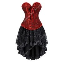 medieval corset dresses for women victorian corset with dress set black sexy lace corset overbust plus size red