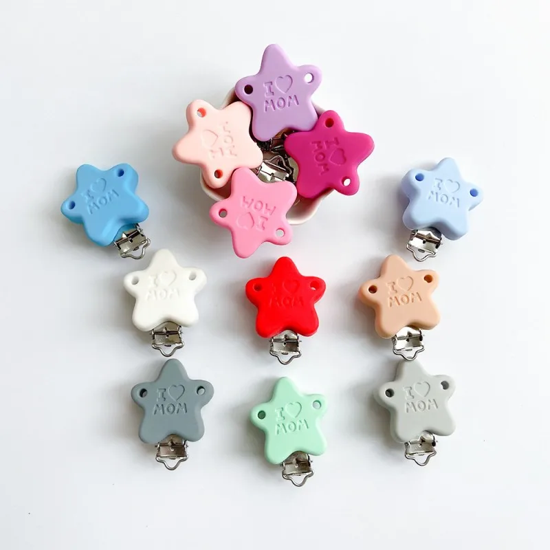 10pcs Five Pointed Star Silicone Pacifer Clips Mickey Nipple Holder DIY Baby Pacifier Clip Silicone Teether Soother Nursing Toys