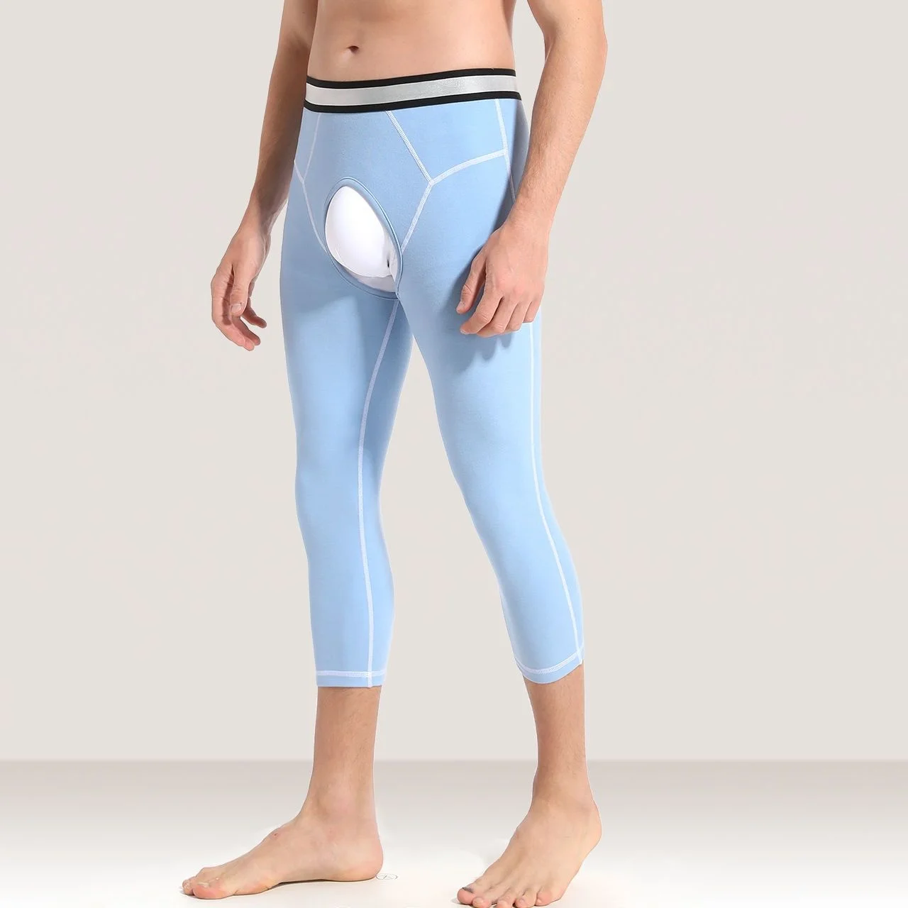 

Мужские укороченные утепленные брюки на фланцевой подкладке, облегающие леггинсы с открытой промежностью