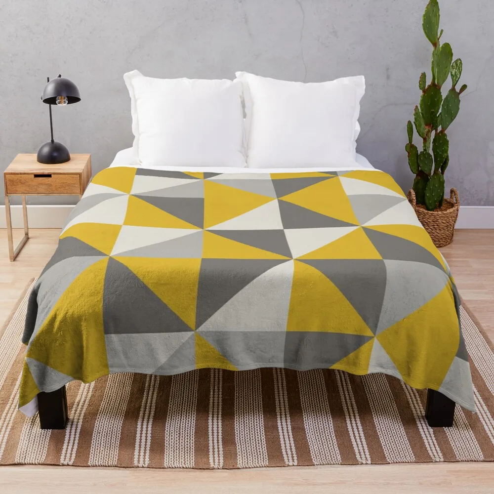 

Ретро треугольное дизайнерское желтое и серое одеяло, мягкое трикотажное одеяло для дивана