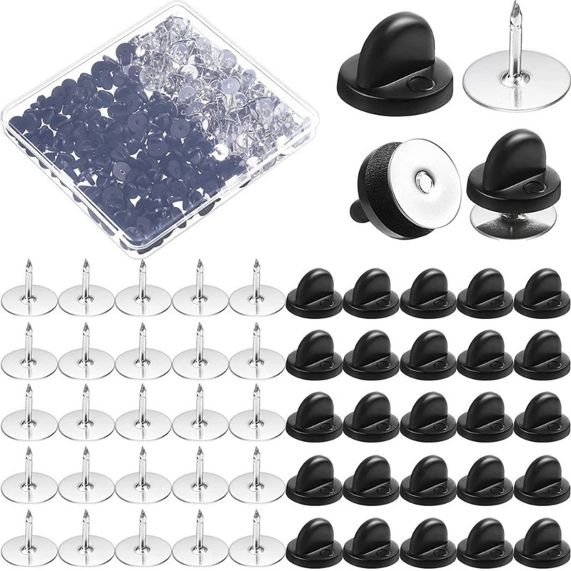 

100Pcs Butterfly Clutch PVC Pin Backs Keepers Tie Tack Lapel Pin Backing Holder Clasp for Brooch Tie Hat Badge Black