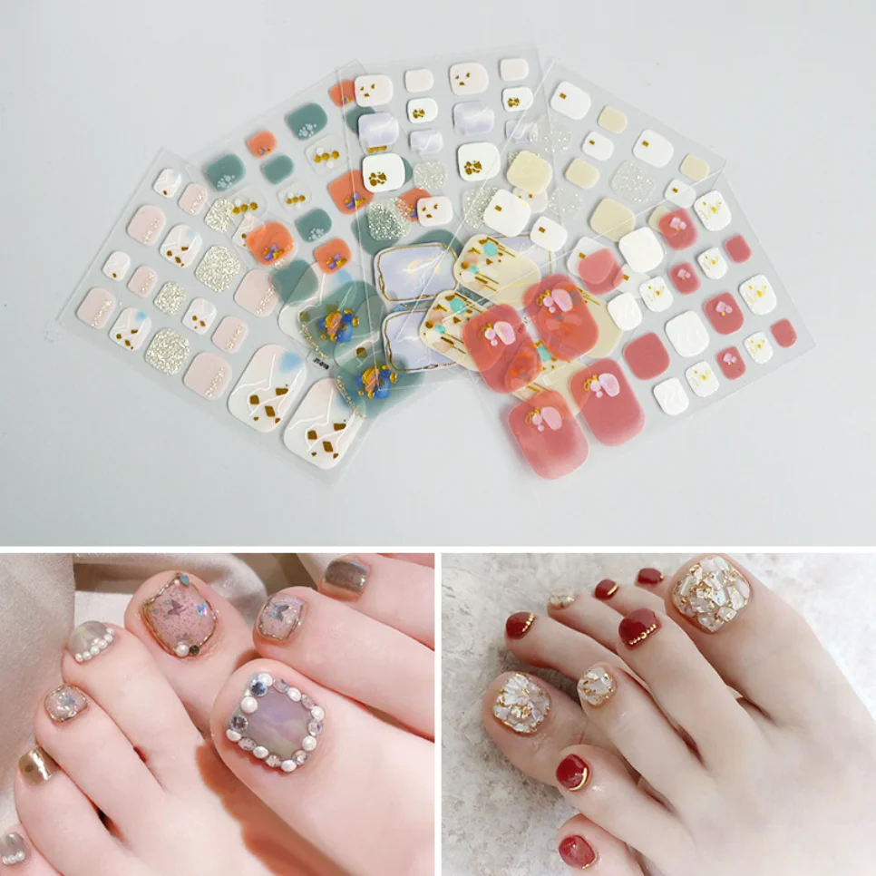 

1Pcs New Toe Nail Stickers 3d Laser Stamped Gold Diamond Nail Stickers Summer Fresh Toenails Waterproof Stickers Nail Decals