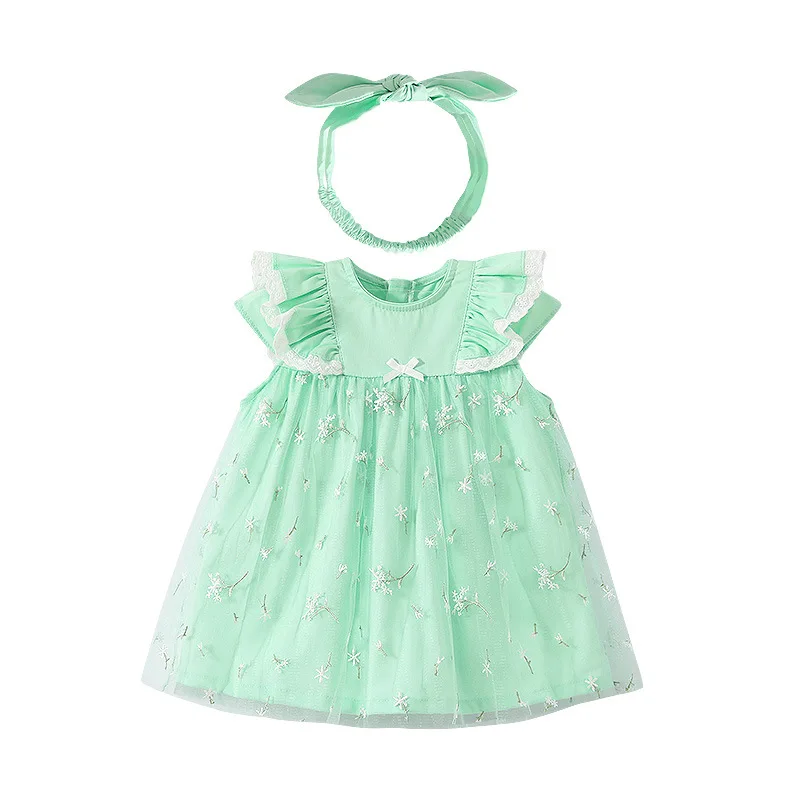 

Summer Children's Clothing Baby Girl Flowers Dress Kids Sleeveless Mesh Princess Dress Infant Solid Color Dress Kids Clothes