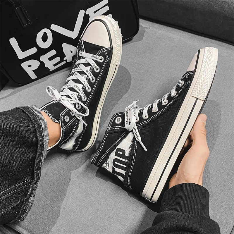

Canvas Vulcanize Shoes Men 2022 New Male Fashion White/black Shoes Sneakers Flats Trendy Casual Shoes Gaobang Skate Shoes