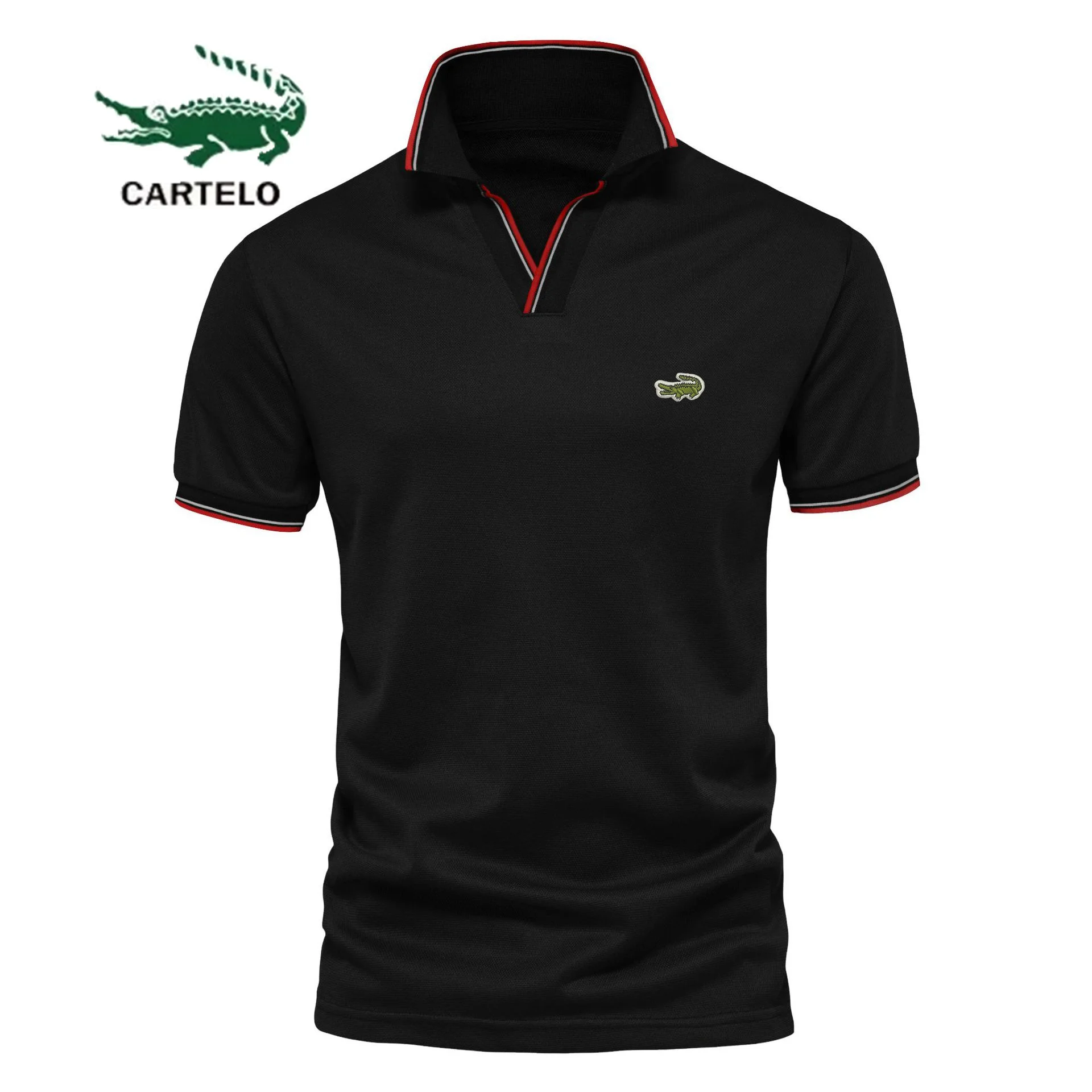 

Men's solid color V-neck short sleeve classic men's Polo shirt 2023 new summer Polo shirt men's clothing