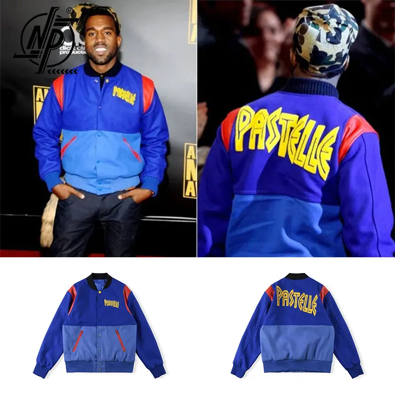 2023 Kanye West Varsity Jacket Pastelle Patchwork Letter Embroidery Jacket High Quality 1:1 Women's Baseball Coach Coat