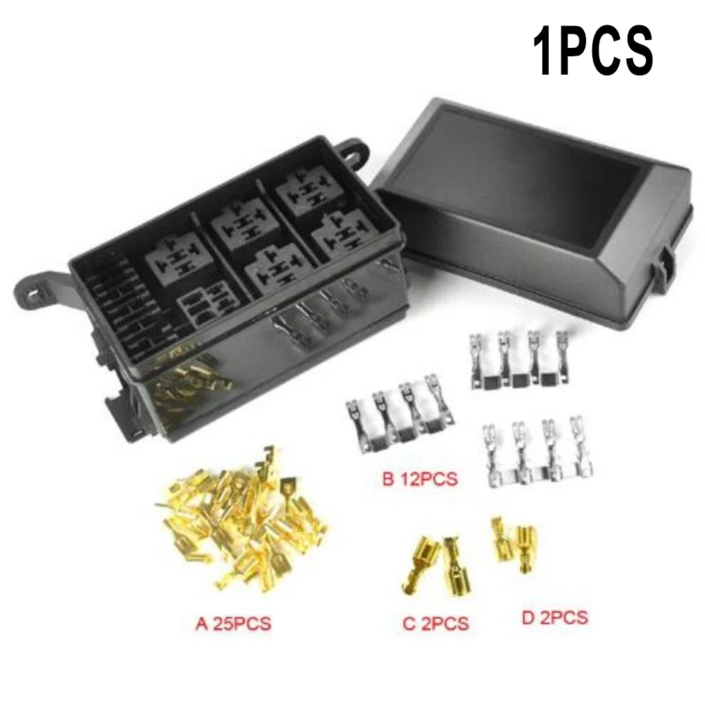 

Blade No Automatic Reset Function Fuse Holder Box 6 Way 1 Set 32v 41*pins 73mmx123mmx94mm 80A ABS/metal Material