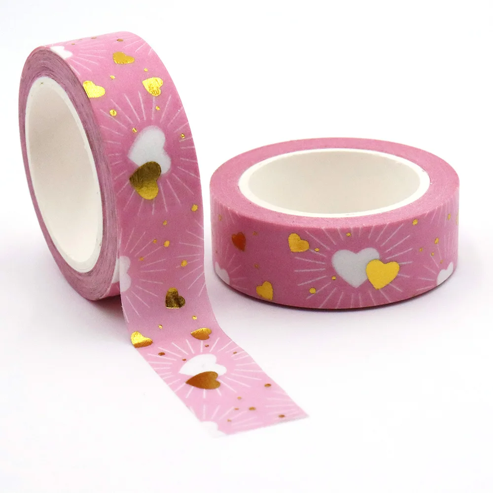 

NEW 1PC 15mm*10m Gold Foil Pink Golden Heart Love Decorative Washi Tape Stationery Colourful Tape Office Supplies