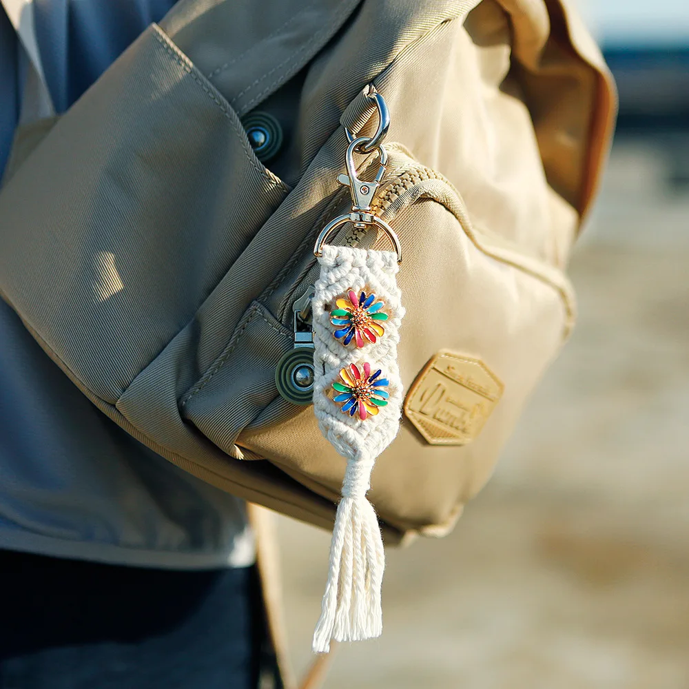 

Macrame Hobo Handmade Keychain for Car Keys Bag Pendant Fashion Jewelry Accessories Custom Ethnic Antique Wholesale Tassel