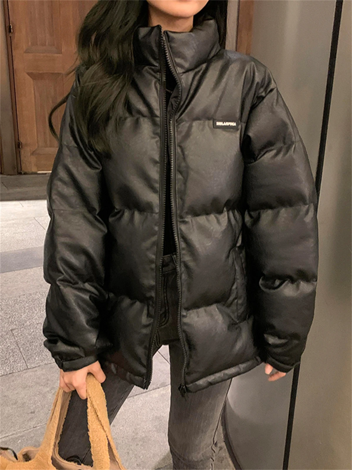 Black Ins Harbor Style Cotton-Padded Jacket, Women's Winter 2023 New Popular Korean Version Thickened