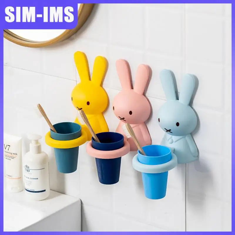 

Bathroom Supplies Toothbrush Cup Holder Non Marking Adhesive With Strong Load-bearing Capacity Space Saving Socket Cute