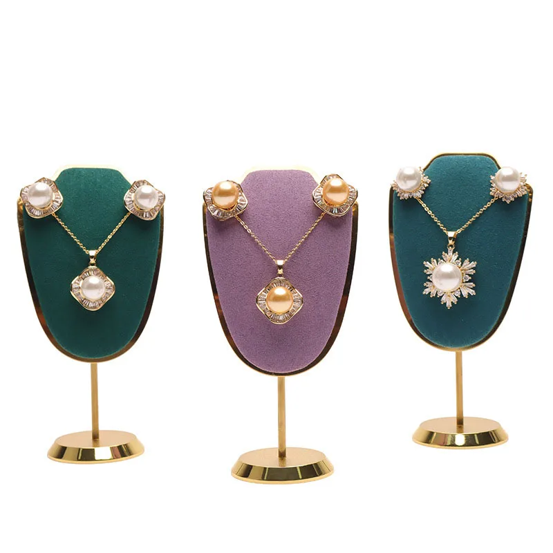 Metal Velvet Cloth Necklace Display Stand Home Women Jewelry Organizer Mall High Quality Pendant Display Props