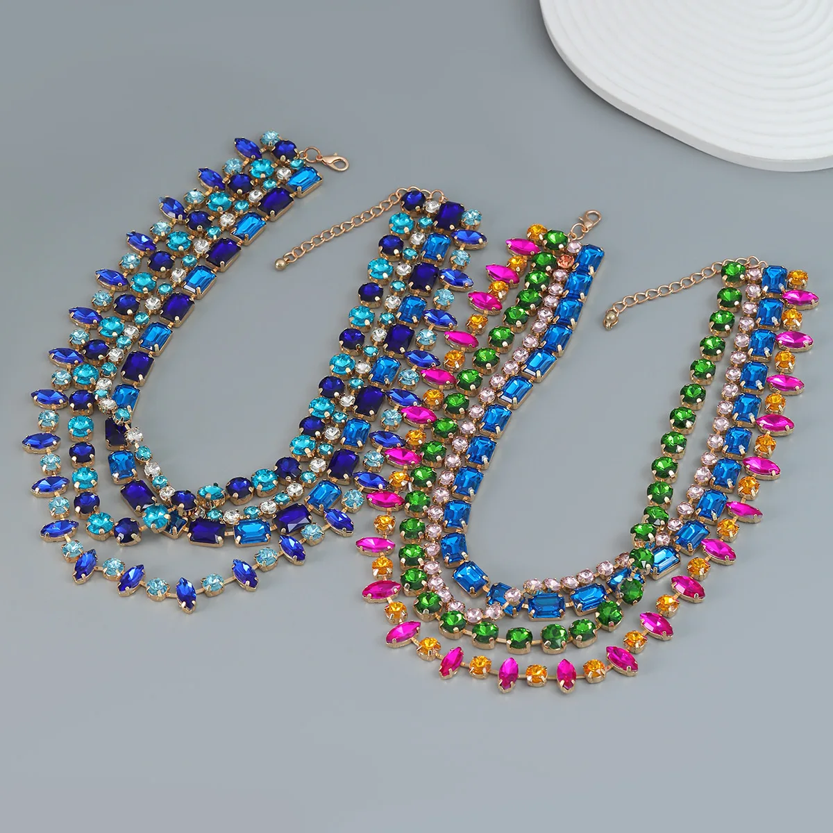 

Crystal Glass Multilayer Exaggerated Necklace for Women Jewelry Accessories