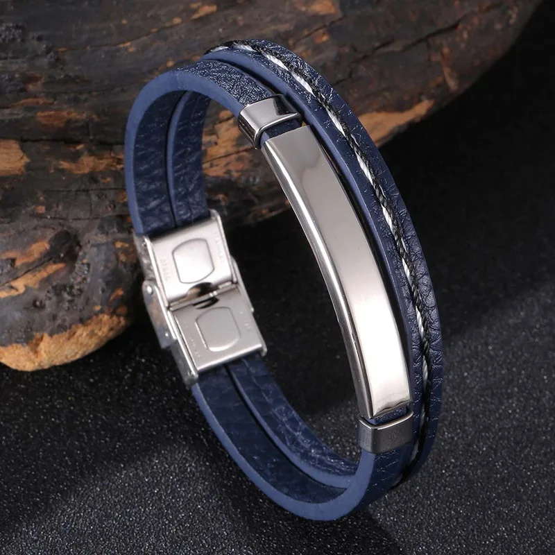 

Fashion Men's Leather Bracelet Multi-layer Combination Accessory Stainless Steel Men Jewelry Bangles Wholesale BB1212