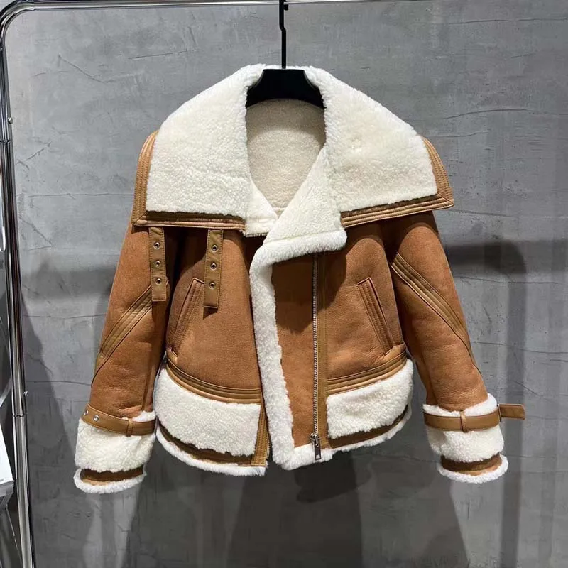 

Женская зимняя куртка из натуральной кожи, с отложным воротником