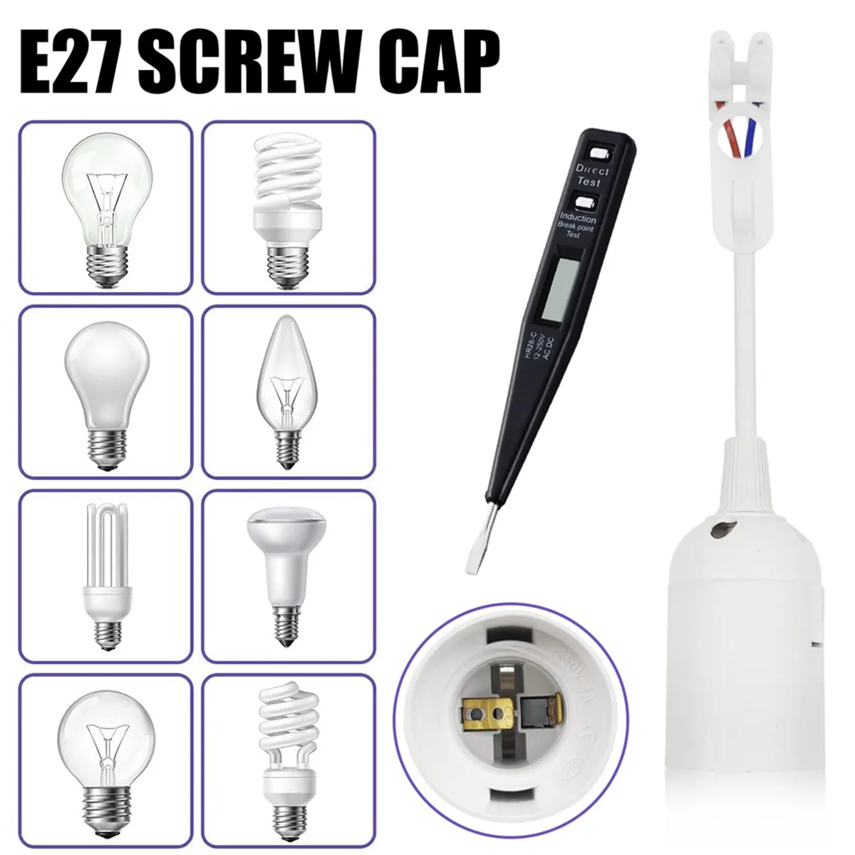 Патрон лампы E27 12-компонентная розетка для строительной площадки с кабелем