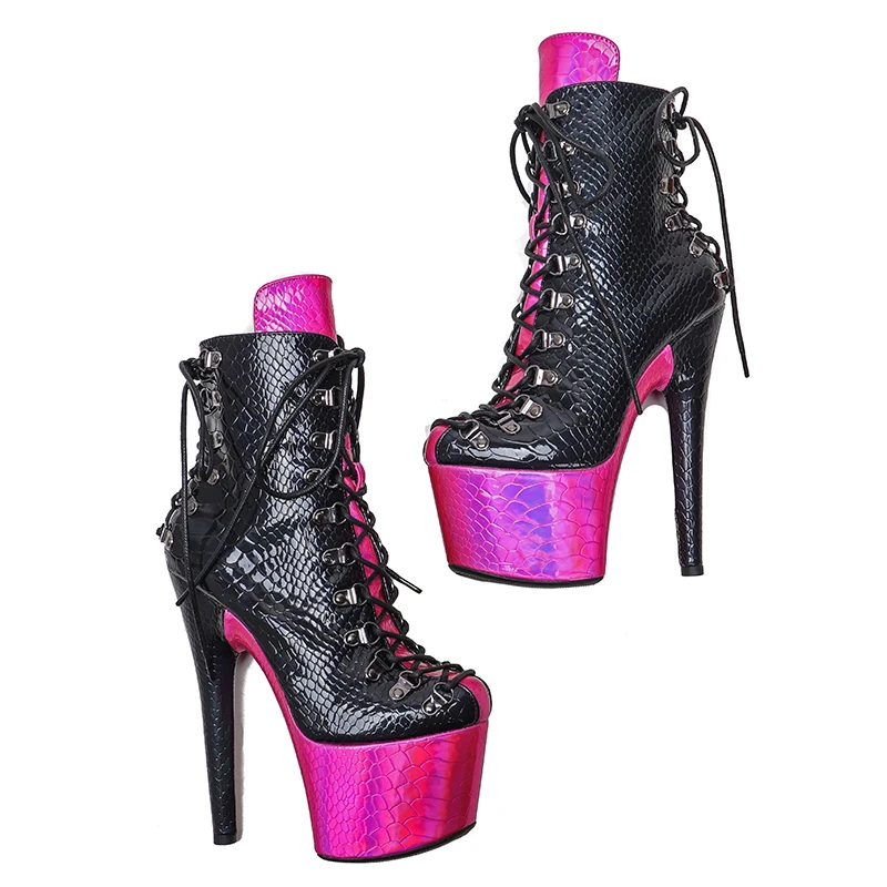 Leecabe 17CM/7inches PU upper two colors mix Pole dancing shoes High Heel platform Pole Dance boot