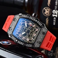 luxury top brand watch for men man black band silver chronograph quartz watches male tonneau clock hombre relogio masculino
