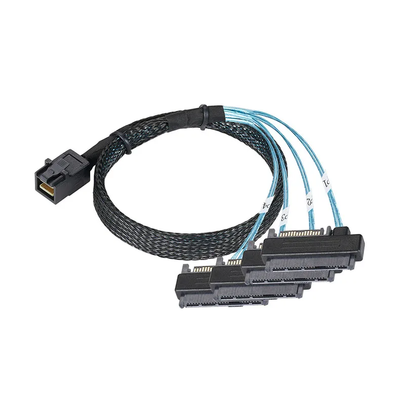 0.5m 1m  Mini SAS HD 12G SFF-8643 To 4 SAS 29-Pin SFF-8482 Cable Connectors with 15 Pin SATA Power Connector Controller