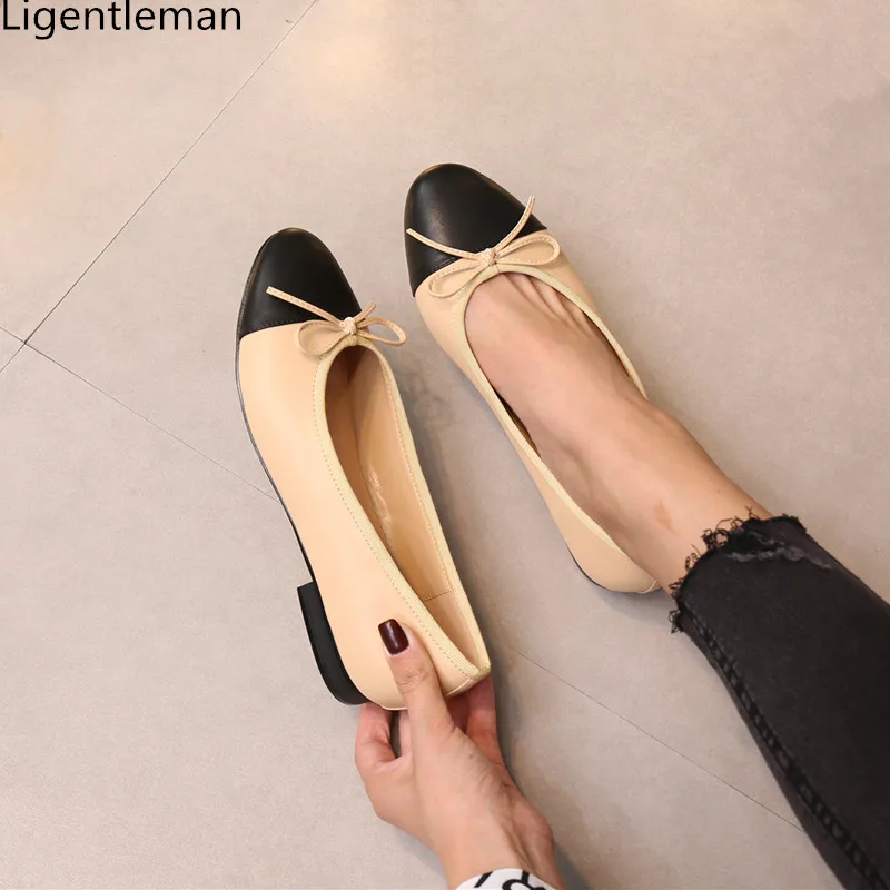 

Shoes Woman Basic Pumps 2022 Two Color Splicing Classic Bow Ballet Work Shoe Large Size Tweed Low Heels Fashion Women Shoes Pump