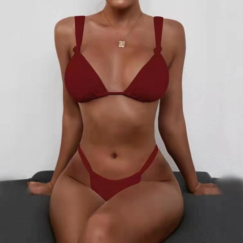 

Red Swimwear Women Black Bathing Suit Pink Swimsuit White Bather Triangle Micro Bikini Brazilian Biquinis Maillot De Bain Plavky