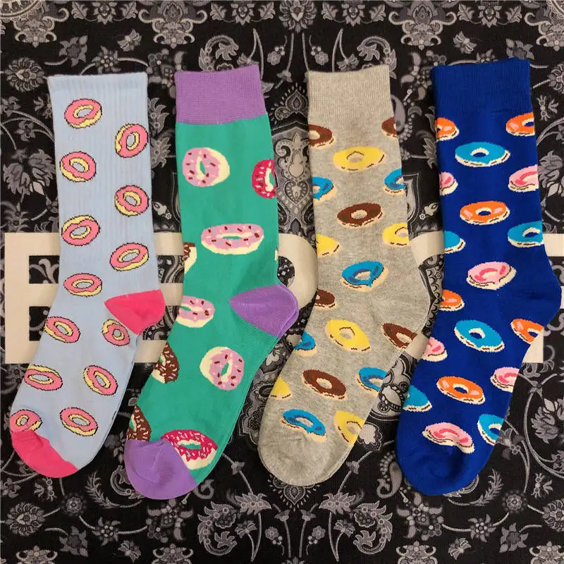 

Sweet Food Lovers Funny Happy Crew Mid Calf Cartoon Socks Cotton Lovely Chocolate Doughnu Donuts Mister Donut Dessert Shop House