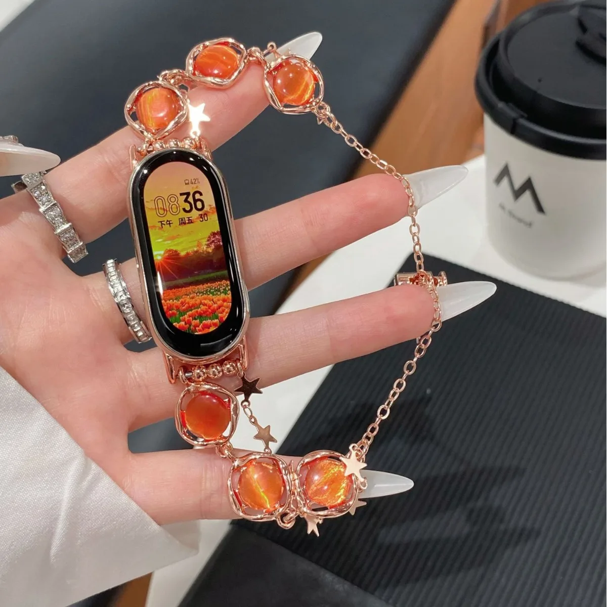 Фото Ремешки для умных часов Apple Watch Opal Pentagram, браслеты-цепочки для Mi 8/9, ремешки для Huawei (14 мм) №3