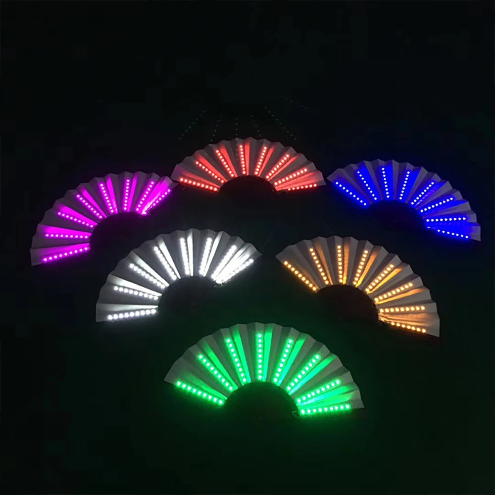 

2pcs DJ Luminous Folding Fan 13inch Led Play Fan Colorful Hand Held Abanico Led Fans for Neon Lights Party Decoration Night Club
