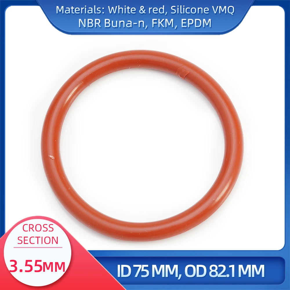 

O Ring CS 3.55 mm ID 75 mm OD 82.1 mm Material With Silicone VMQ NBR FKM EPDM ORing Seal Gask