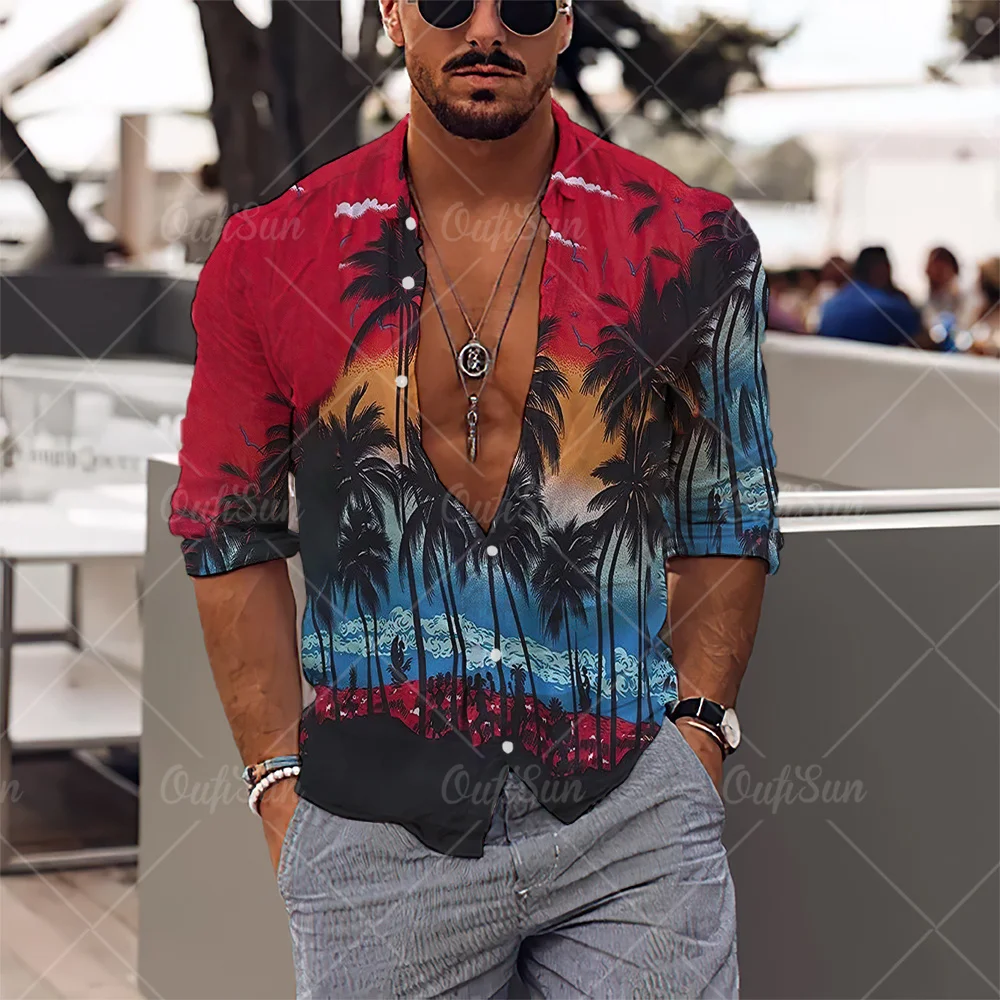 Hawaiian Shirt Men's Tropical Coconut Tree 3d Print Shirt Short Sleeve Beach Top T Shirt Oversized Clothes 5xl