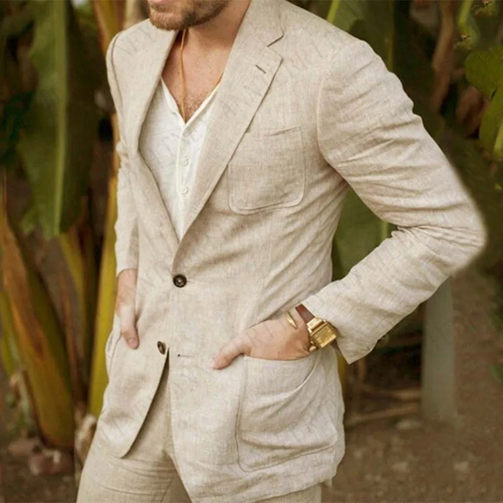 New Arrived Business Men's Suit Jacket Summer Spring Blazer Two Bottom Breathable Cotton Linen Coat 1 Pieces( Only Jacket )